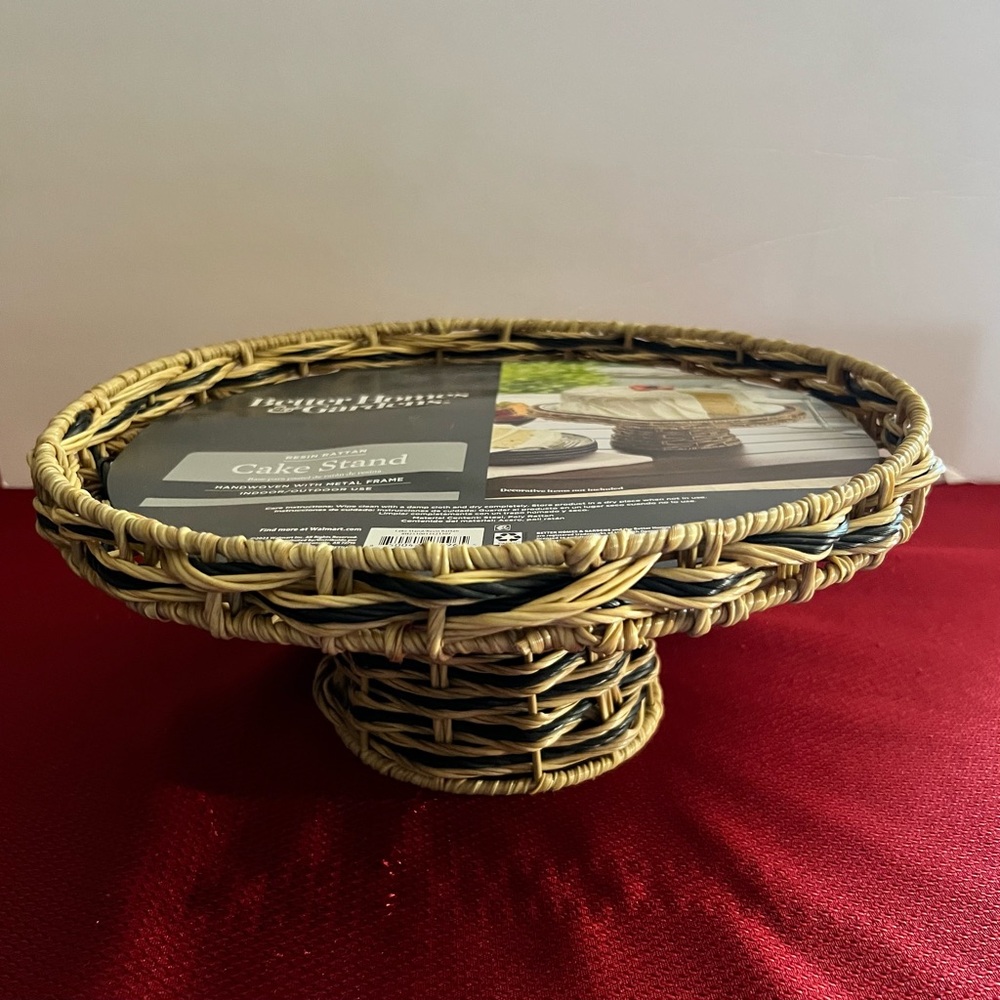 Better Homes & Gardens Beige and Black Rattan Cake Stand